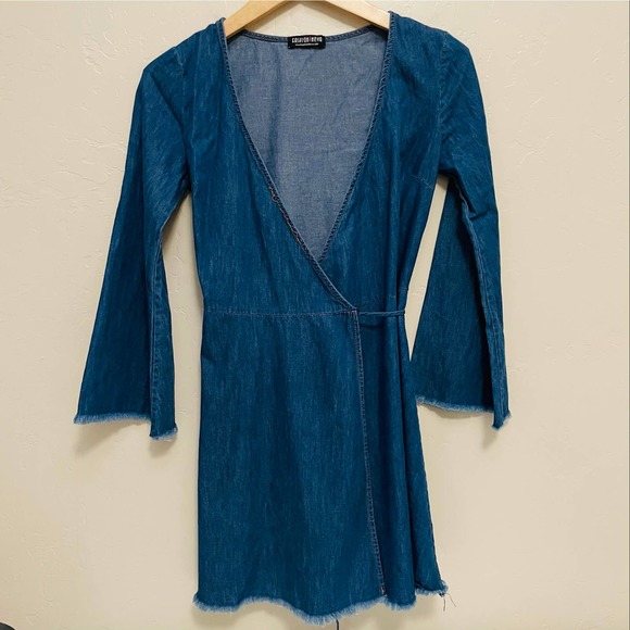 Fashion Nova Dresses & Skirts - Fashion Nova Denim Wrap Mini Jean Fringe Dress